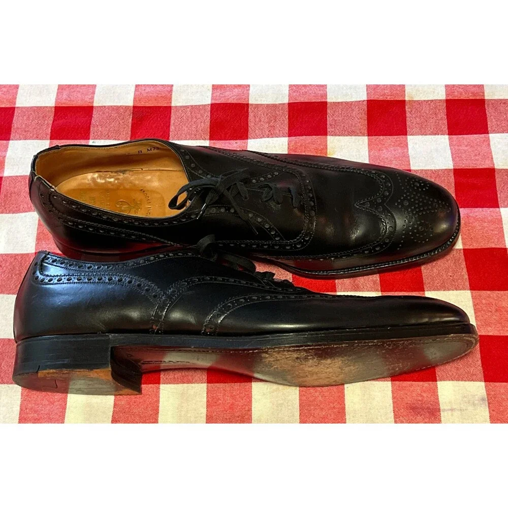 Peal & Co Medallion Toe Black Dress Shoes Minty Retro Mens Brooks Brothers 12 45